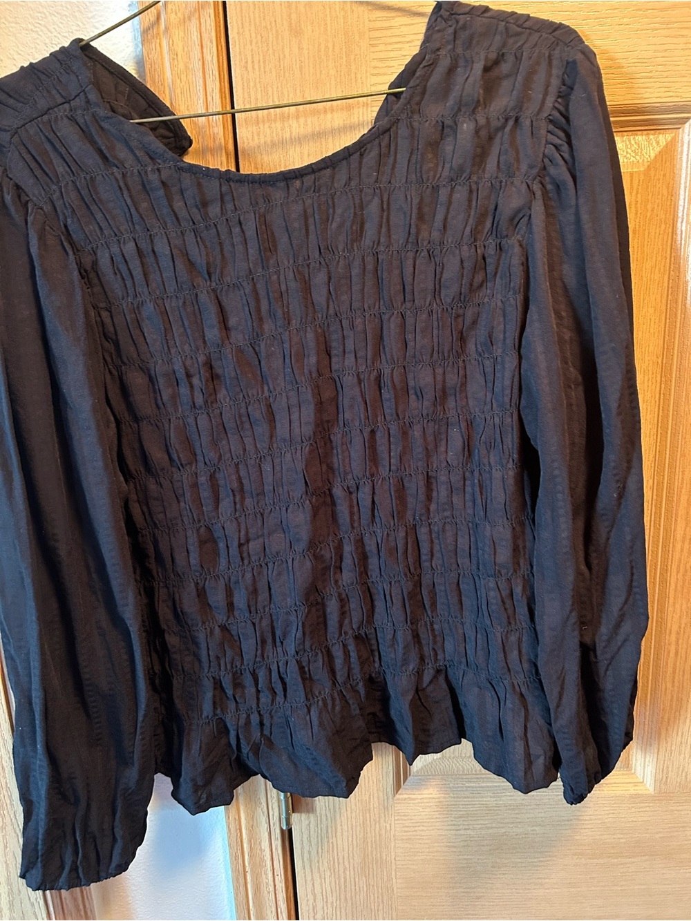 Philosophy Black Smocked Long Sleeve Peasant Blouse